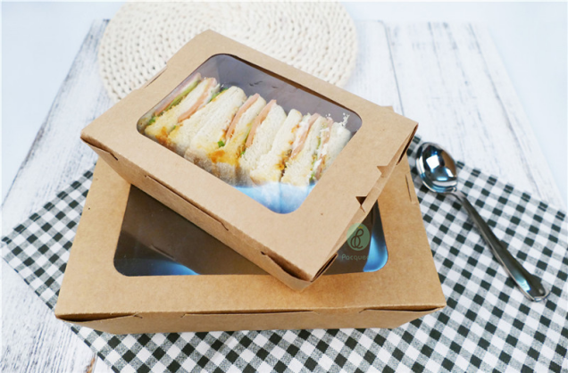 New Design Disposable Kraft Paper Takeaway Food Box yokhala ndi Windows Single Clear